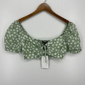 Cotton Candy LA‎ Cropped Blouse Women's S Green Floral Print New NWT
